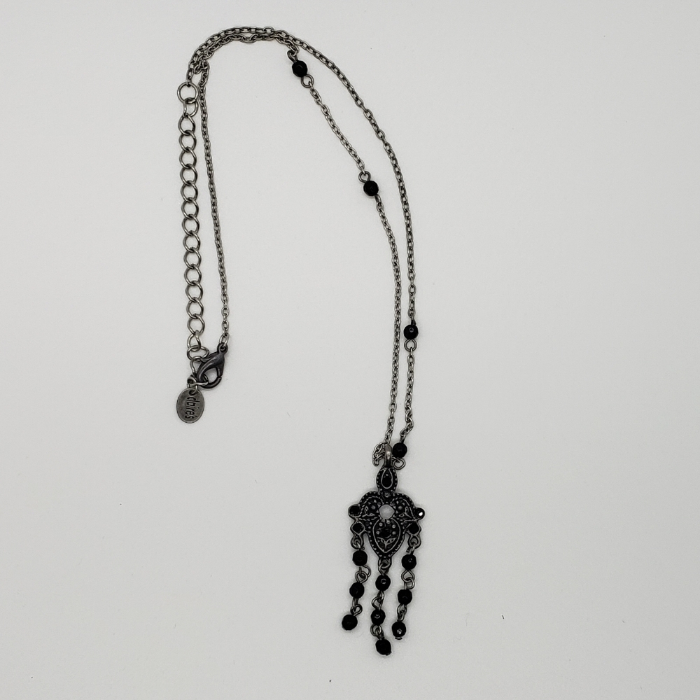 Vintage Black Rhinestones Pendant Necklace